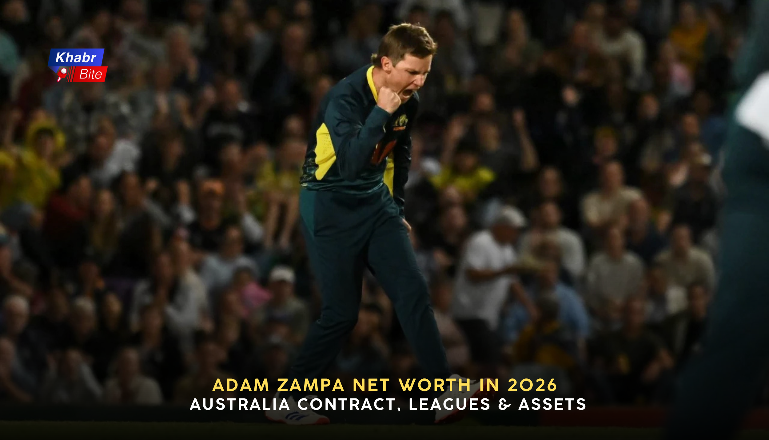 Adam Zampa celebrating a wicket during an international cricket match.