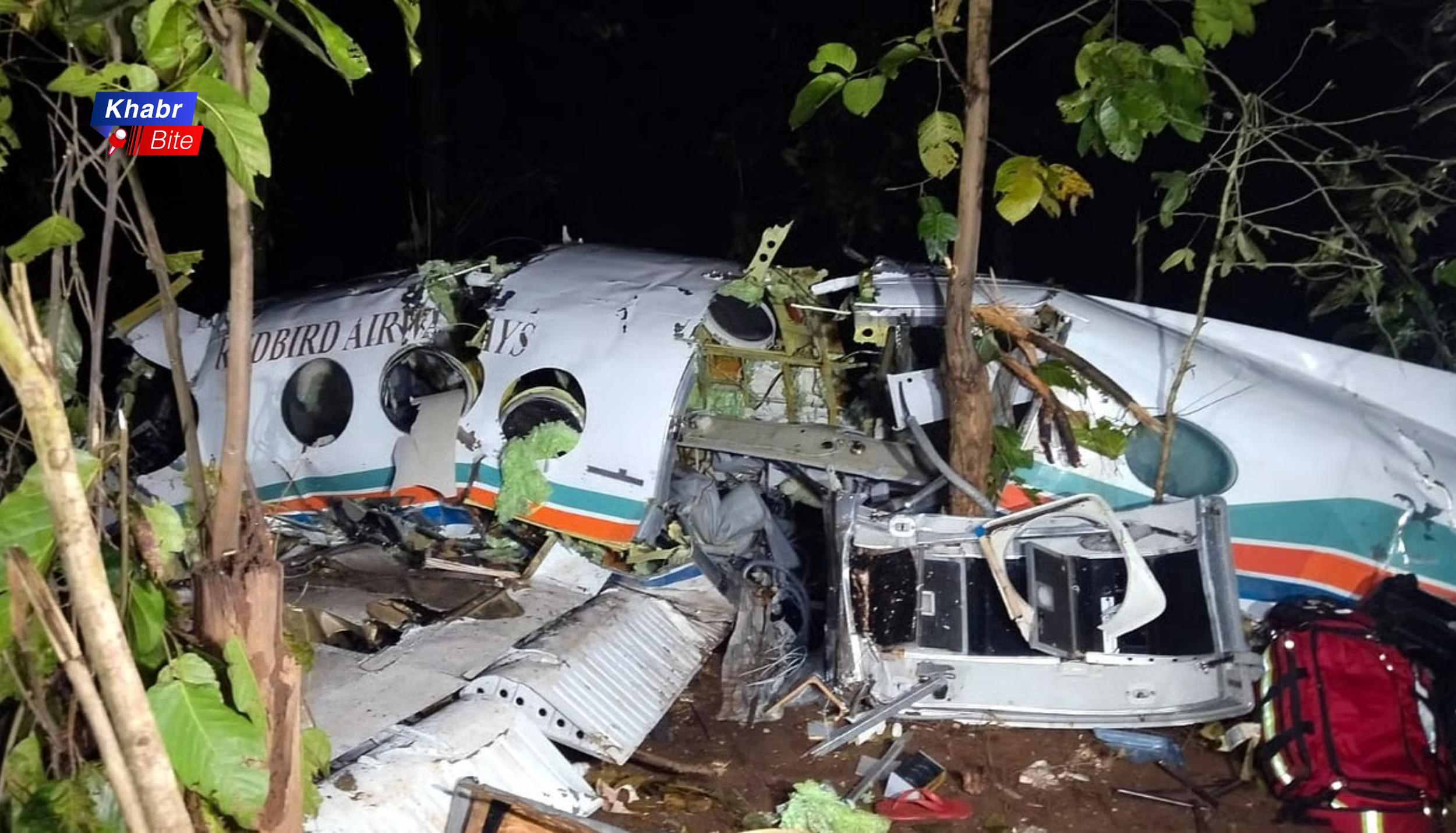 Air ambulance crash wreckage in Jharkhand’s Chatra district showing damaged aircraft in forest area