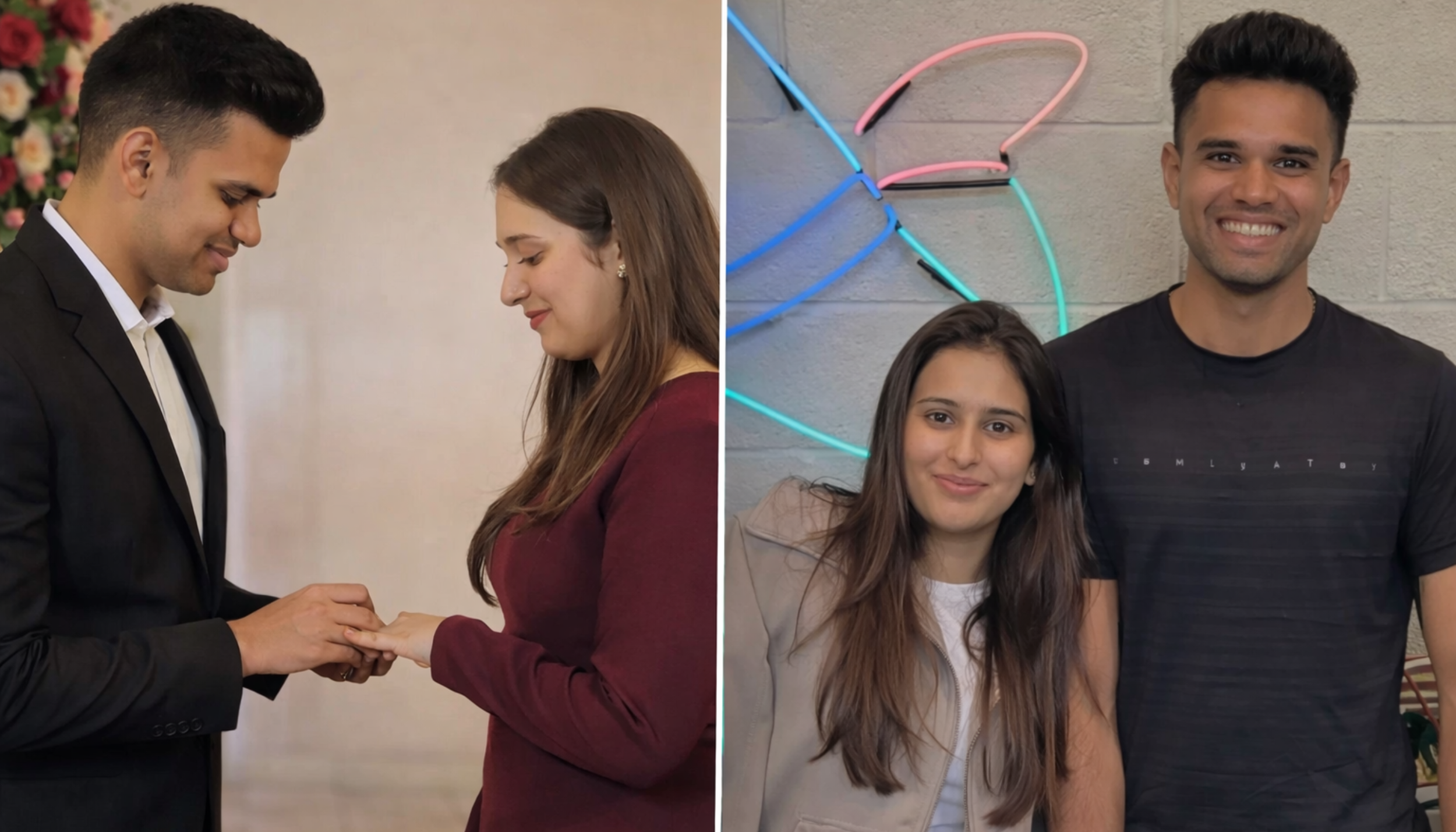 Arjun Tendulkar and Saaniya Chandhok engagement moment and couple photo