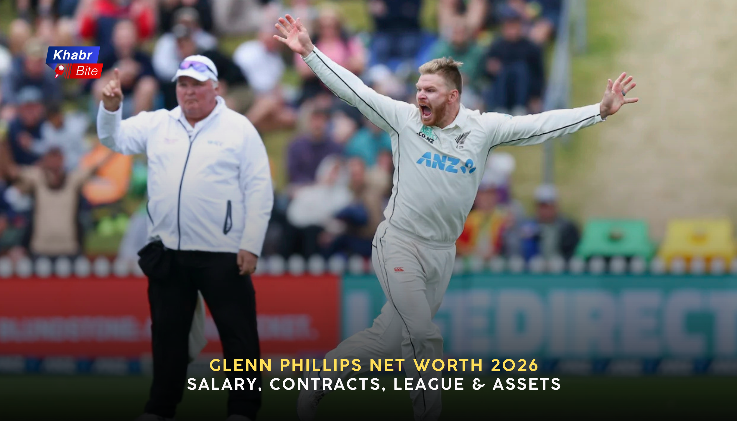 Glenn Phillips celebrating a wicket for New Zealand during a cricket match