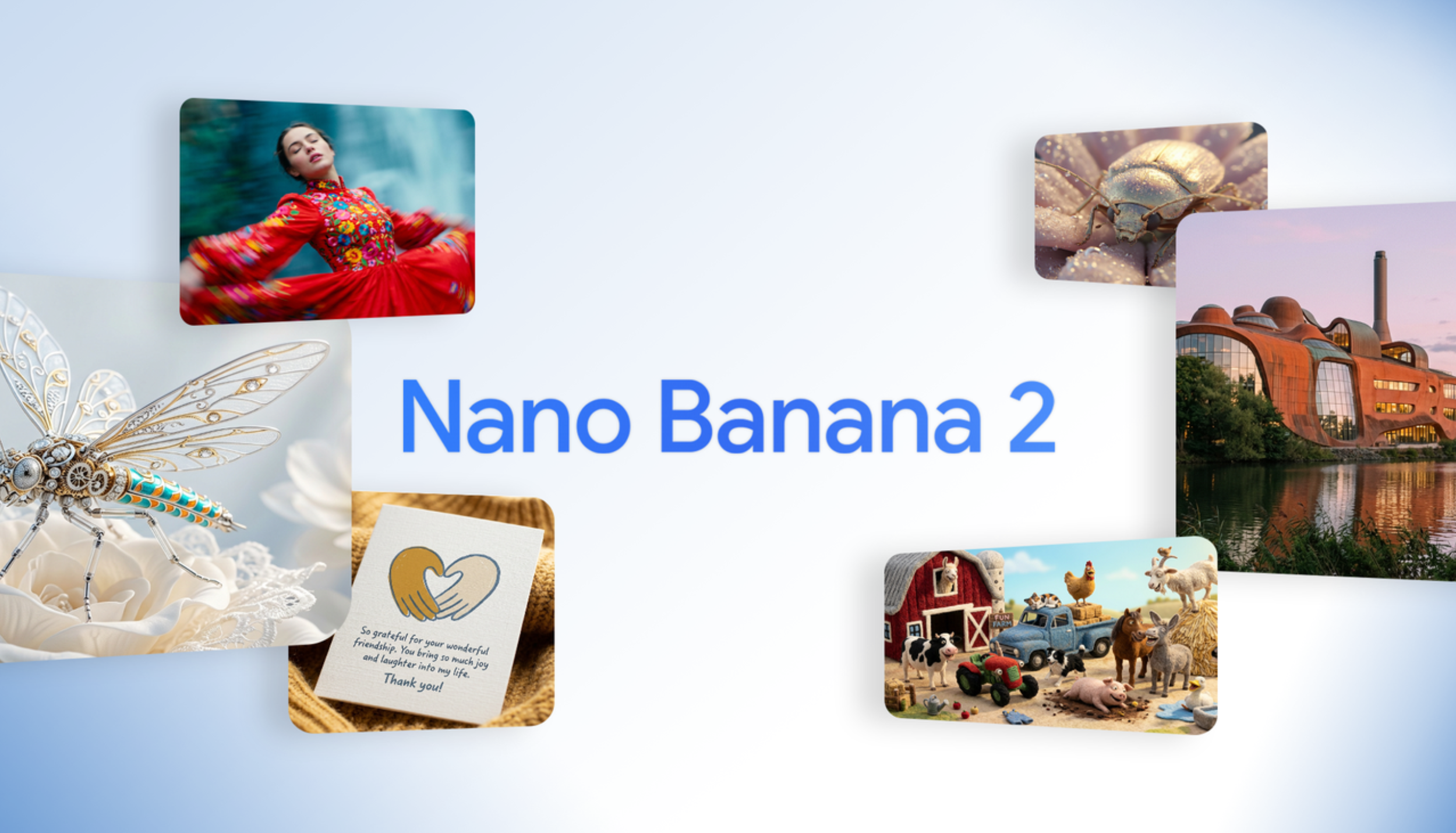 Google Nano Banana 2 AI image generator showing sample generated images