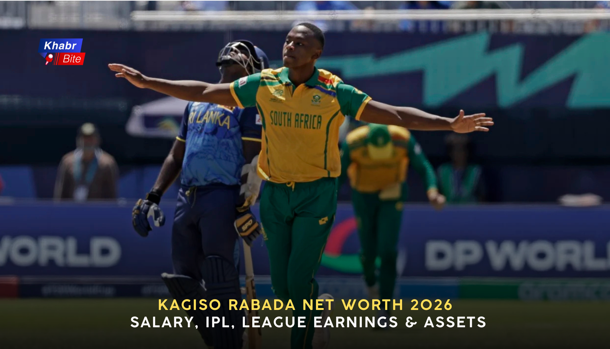 Kagiso Rabada celebrating a wicket for South Africa, featured image for Kagiso Rabada Net Worth 2026.