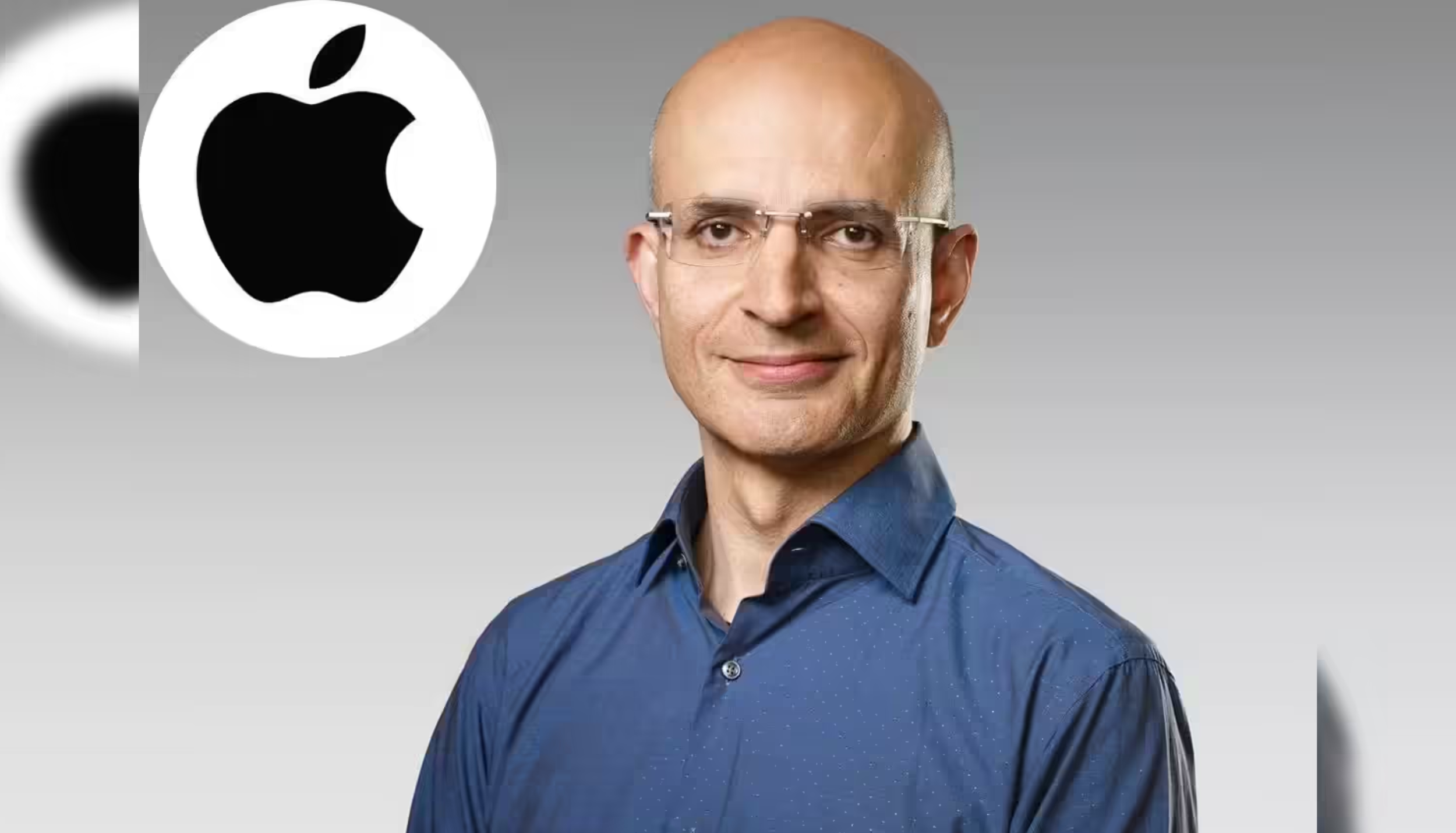 Sabih Khan Apple COO portrait with Apple logo background