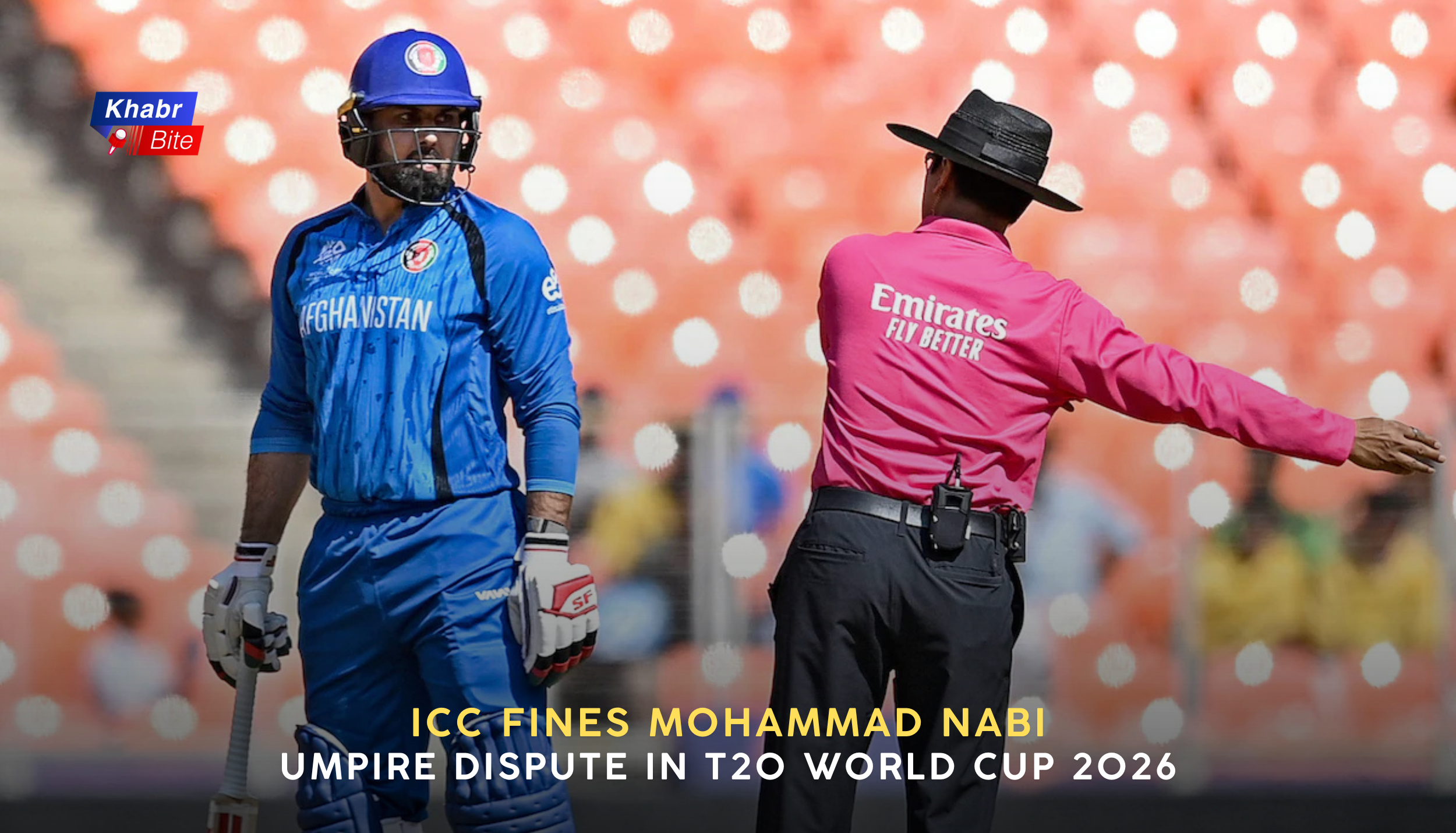Mohammad Nabi during umpire dispute in T20 World Cup 2026 match
