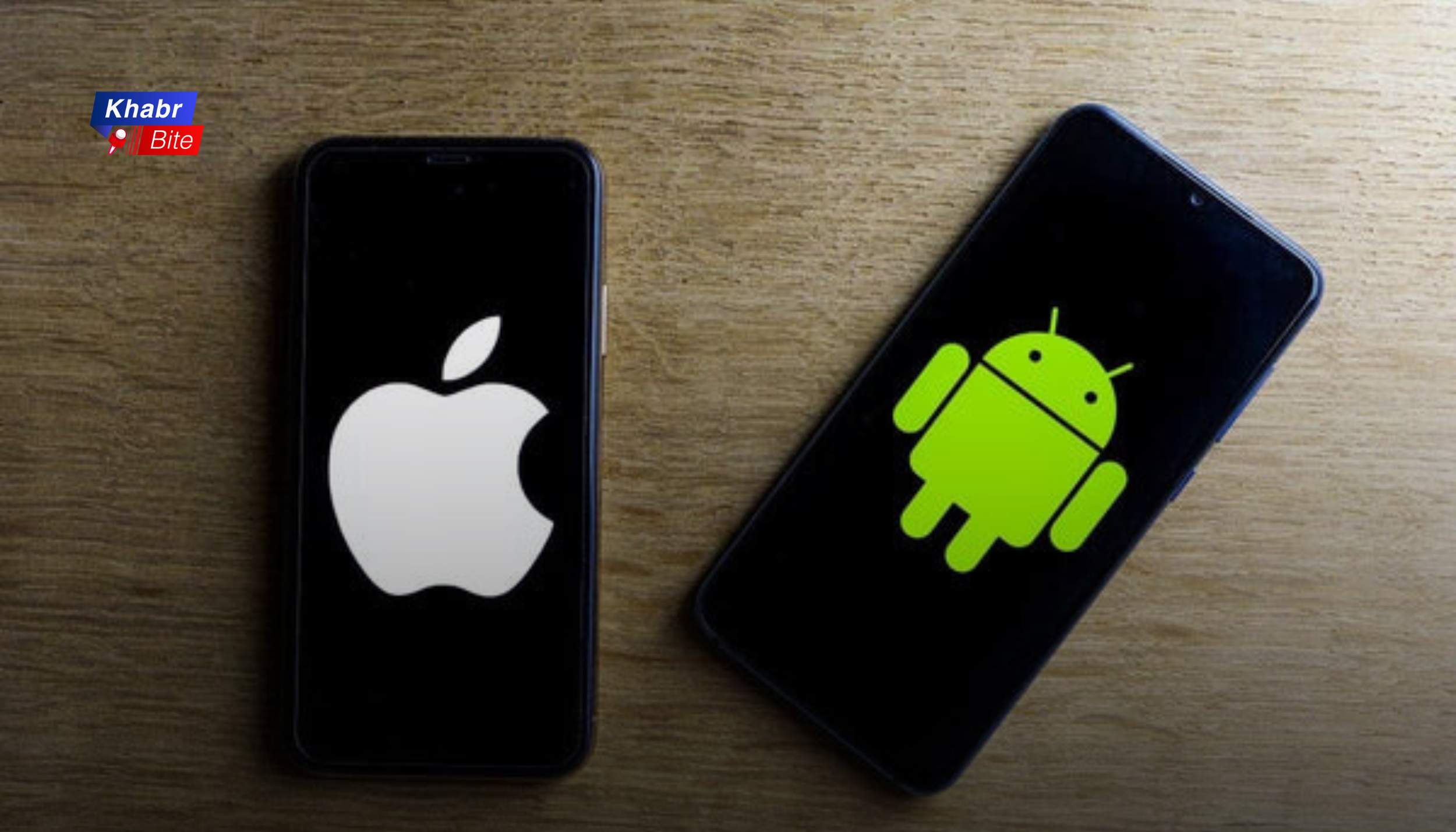 Apple and Android smartphones placed side by side showing their logos, representing iPhone to Android data transfer with iOS 26.3 update.