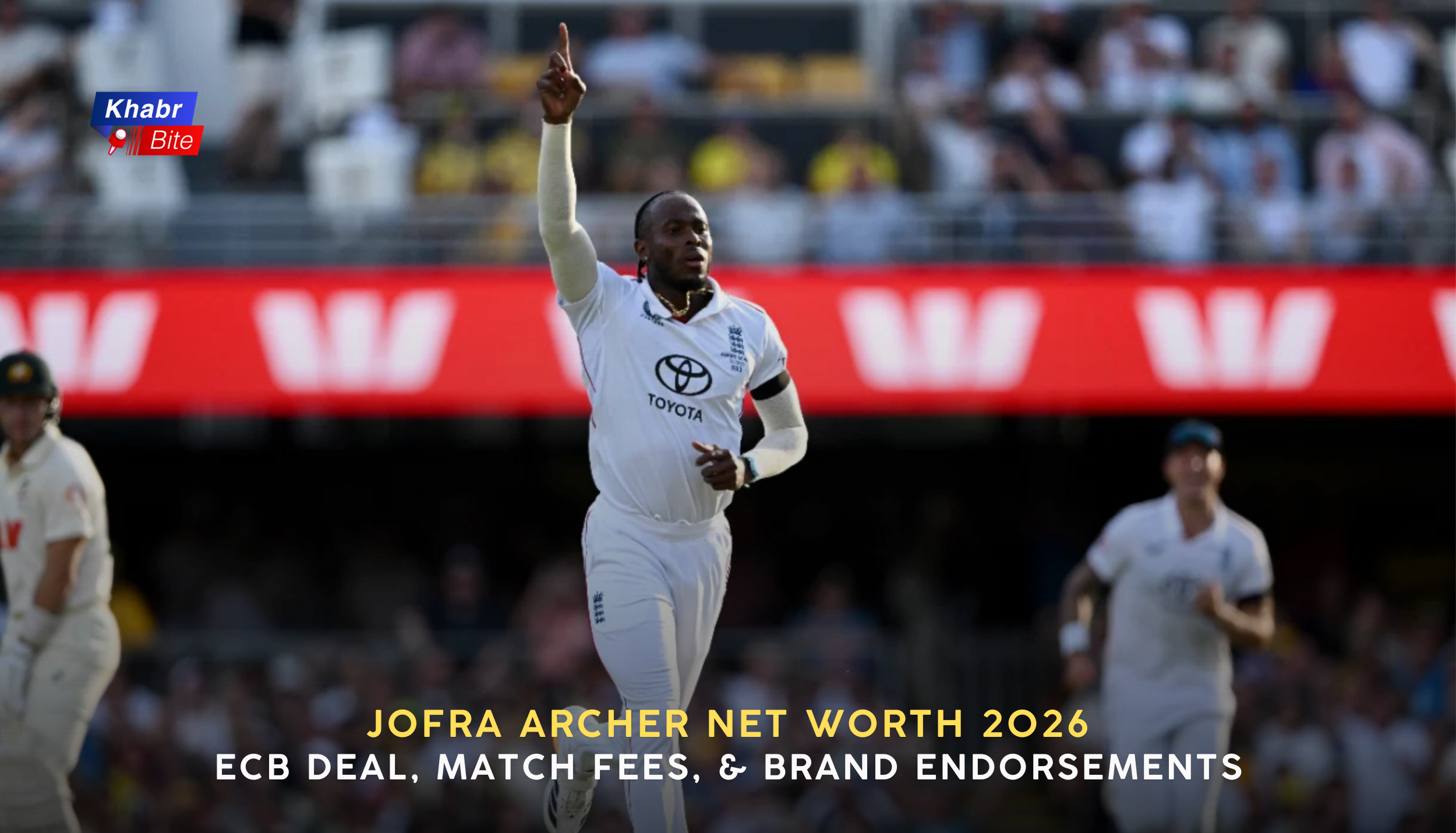 Jofra Archer celebrating a wicket while bowling for England in a Test match