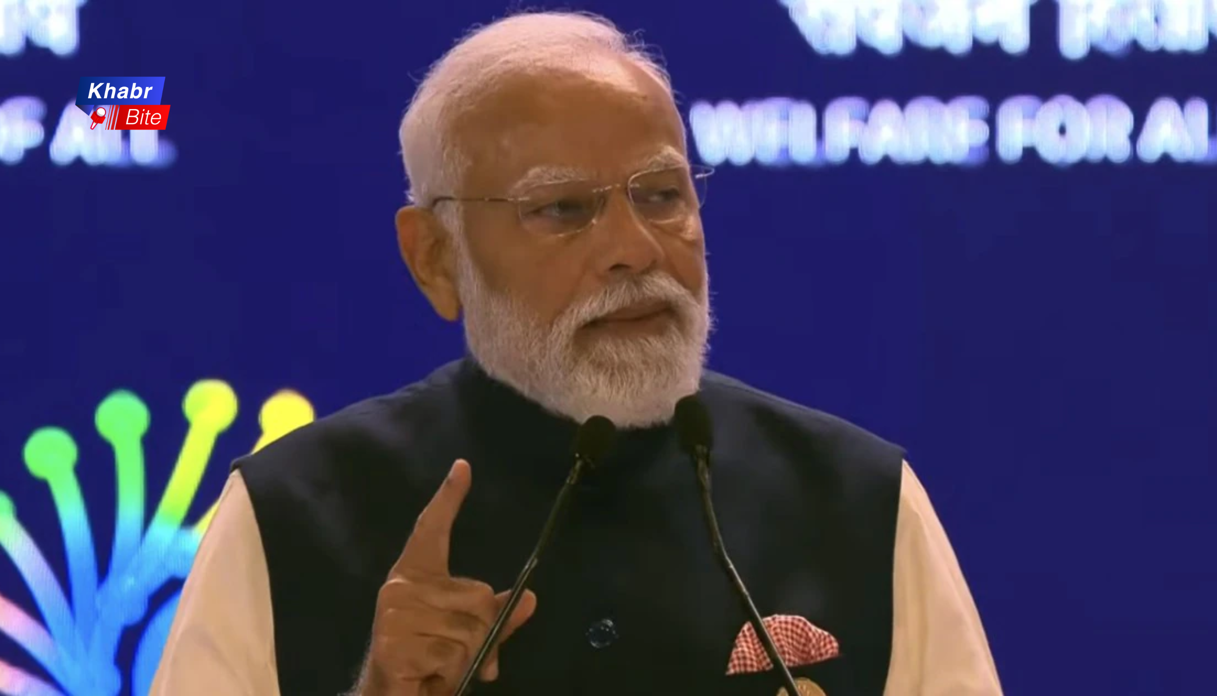 PM Narendra Modi speaking at India AI Impact Summit 2026 on MANAV Vision