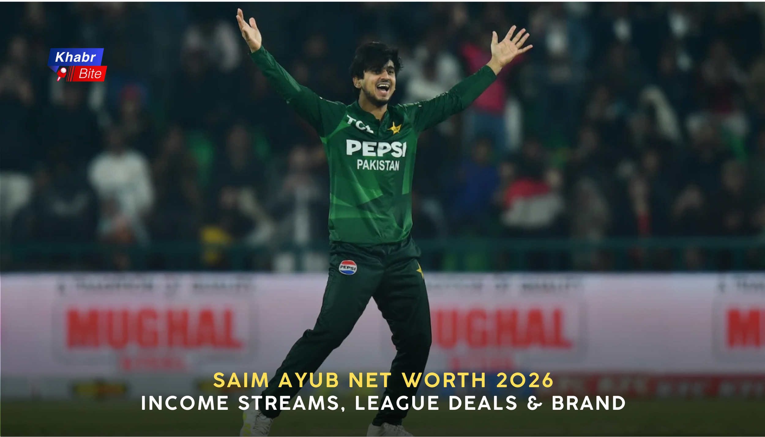 Saim Ayub celebrating during a Pakistan cricket match