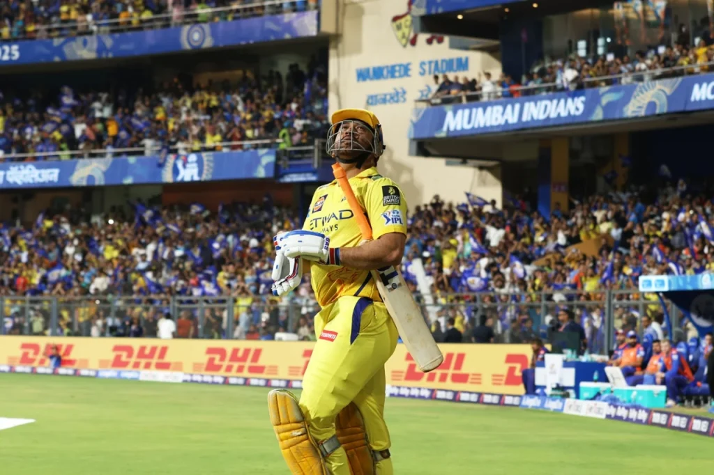 MS Dhoni playing on the field for Chennai Super Kings