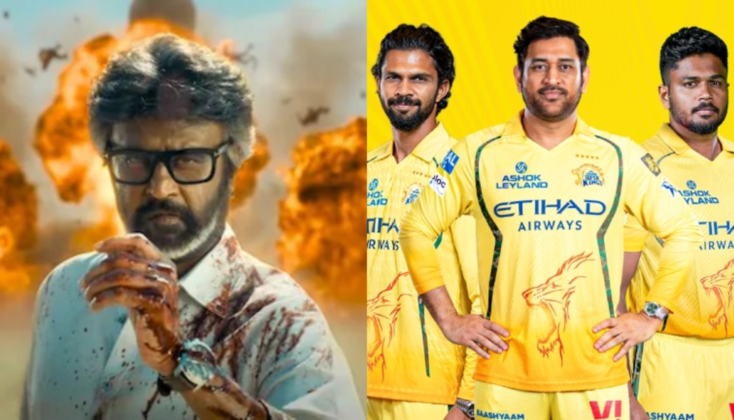 Rajinikanth movie scene alongside Chennai Super Kings players during IPL 2026 promo controversy