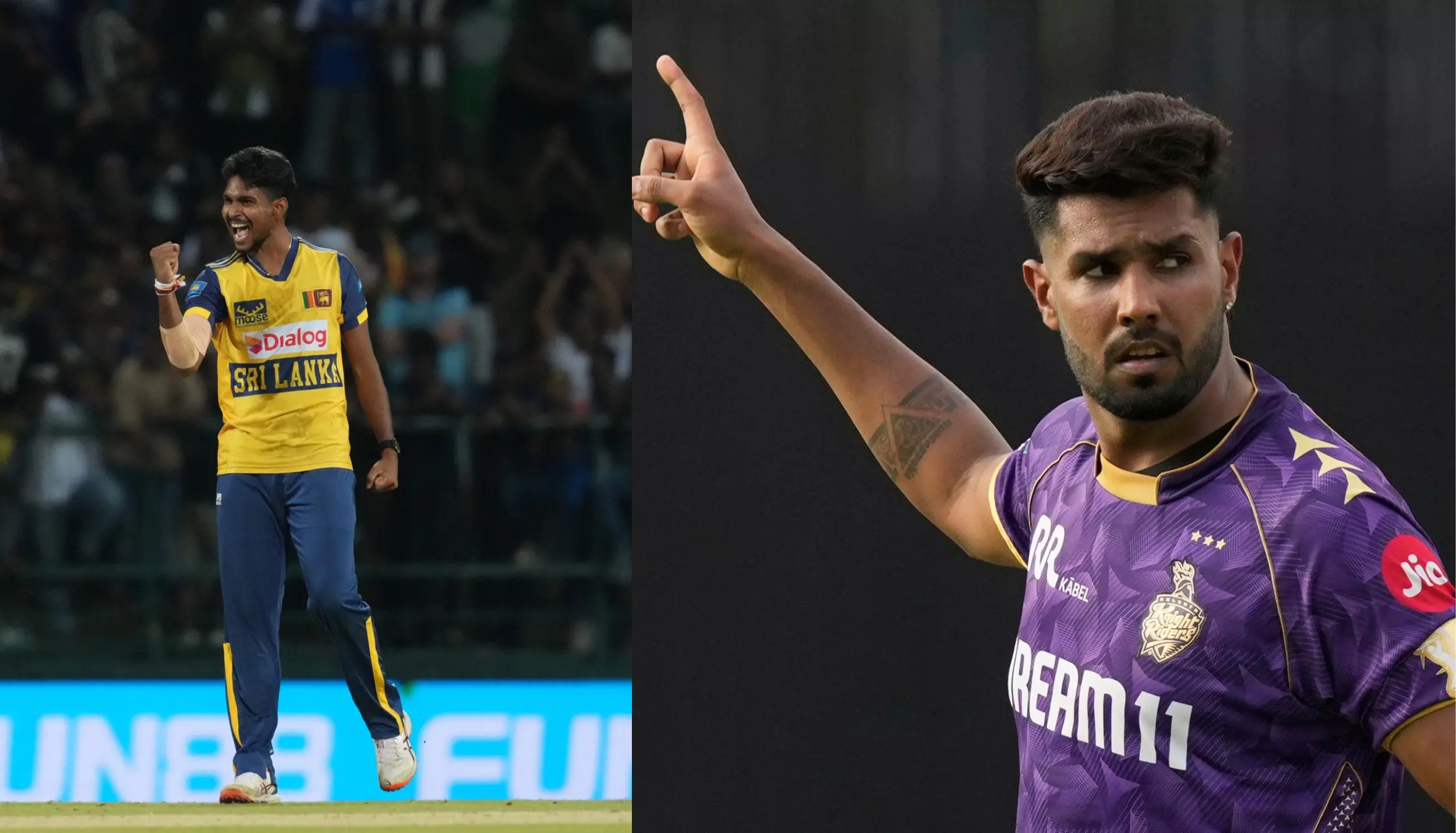 KKR bowler and Sri Lanka pacer celebrating during a cricket match
