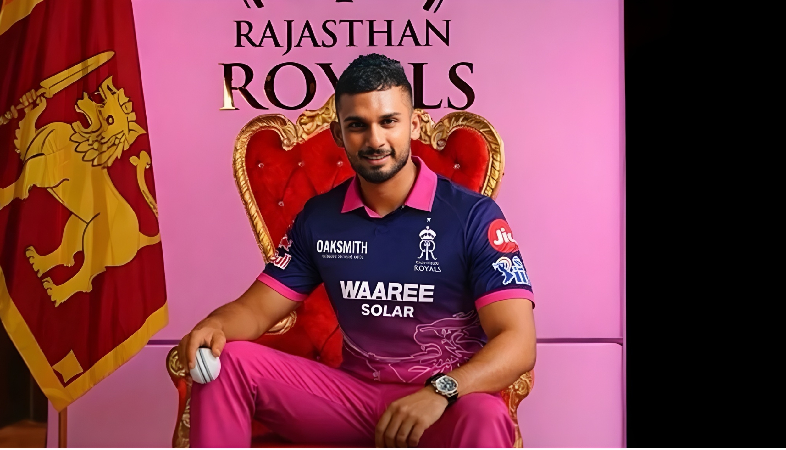 Dasun Shanaka in Rajasthan Royals jersey holding cricket ball
