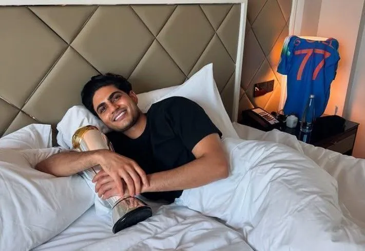 Shubman Gill celebrates. 