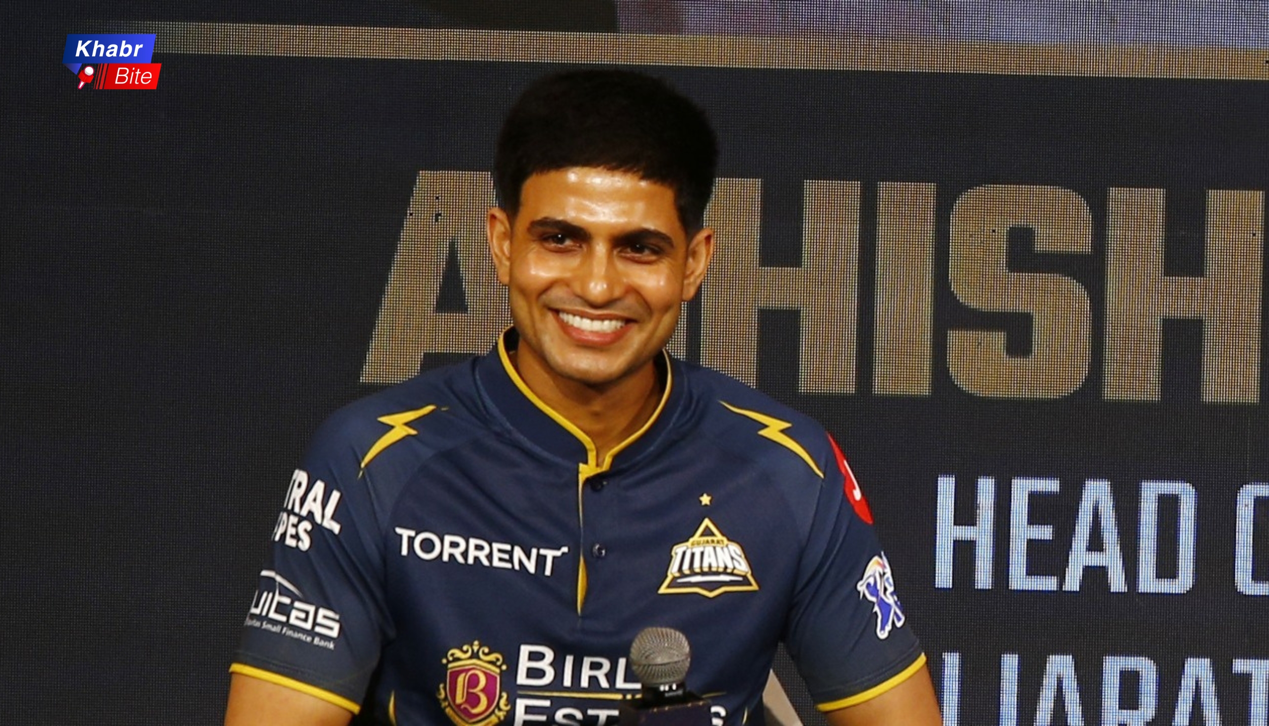 Shubman Gill in Gujarat Titans jersey at media event