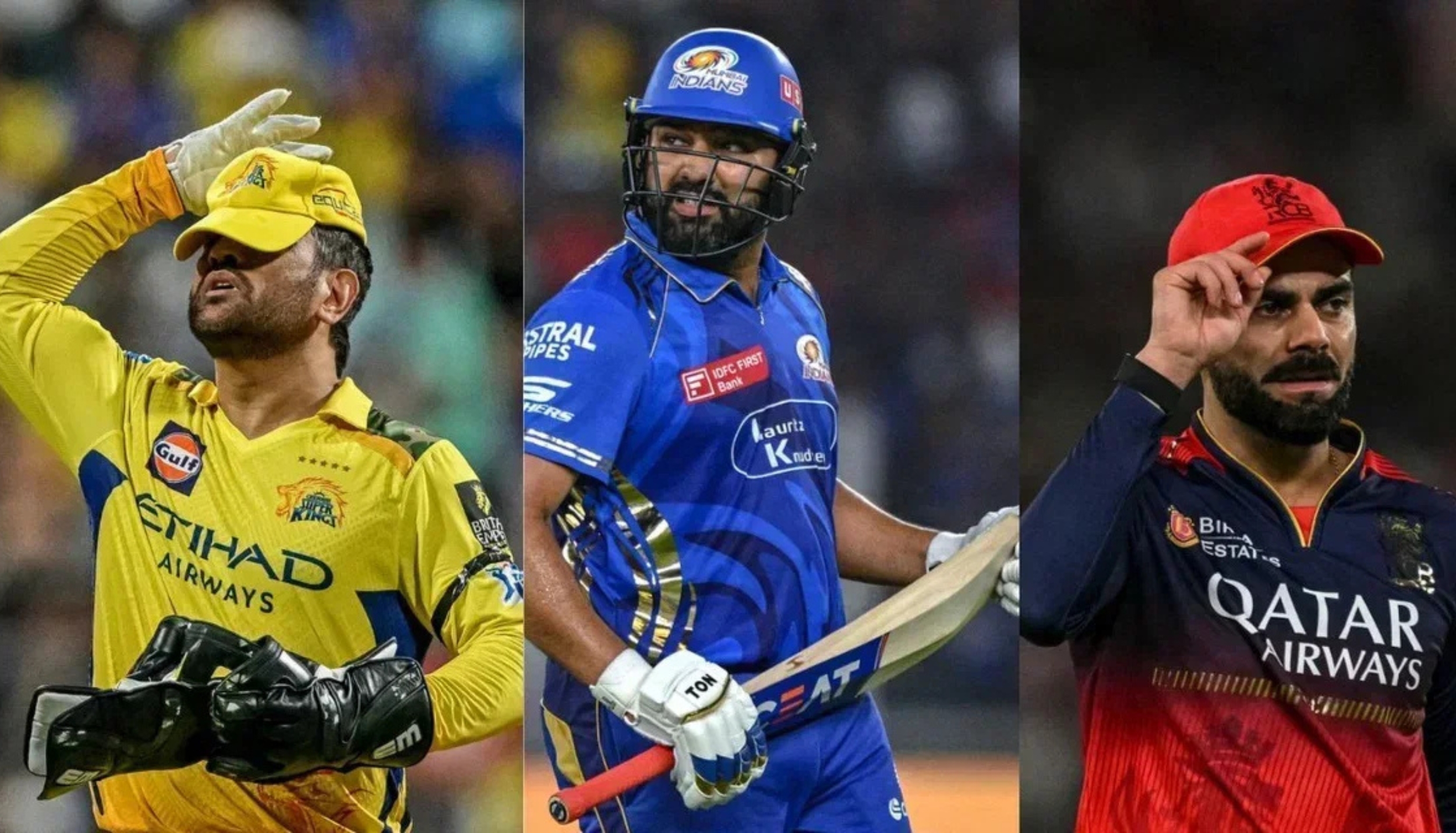 Top IPL players MS Dhoni, Rohit Sharma and Virat Kohli in team jerseys