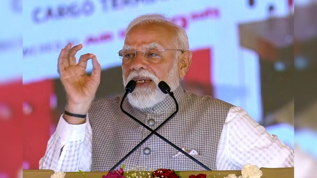 Narendra Modi speaking at Jewar airport inauguration ceremony