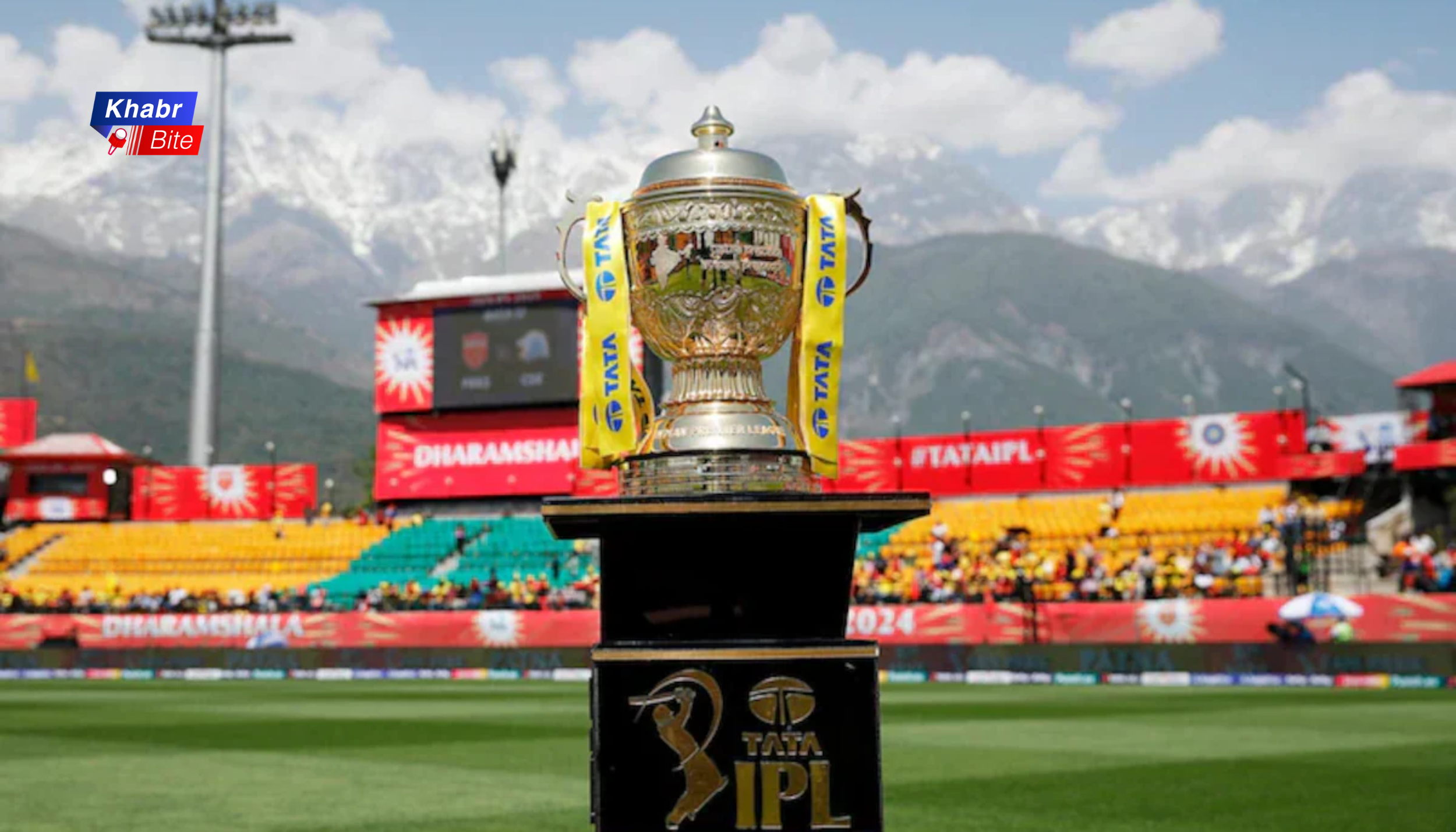 IPL 2026 trophy displayed in a cricket stadium before the Indian Premier League season