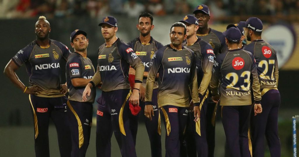 Kolkata Knight Riders players during an IPL match on the field