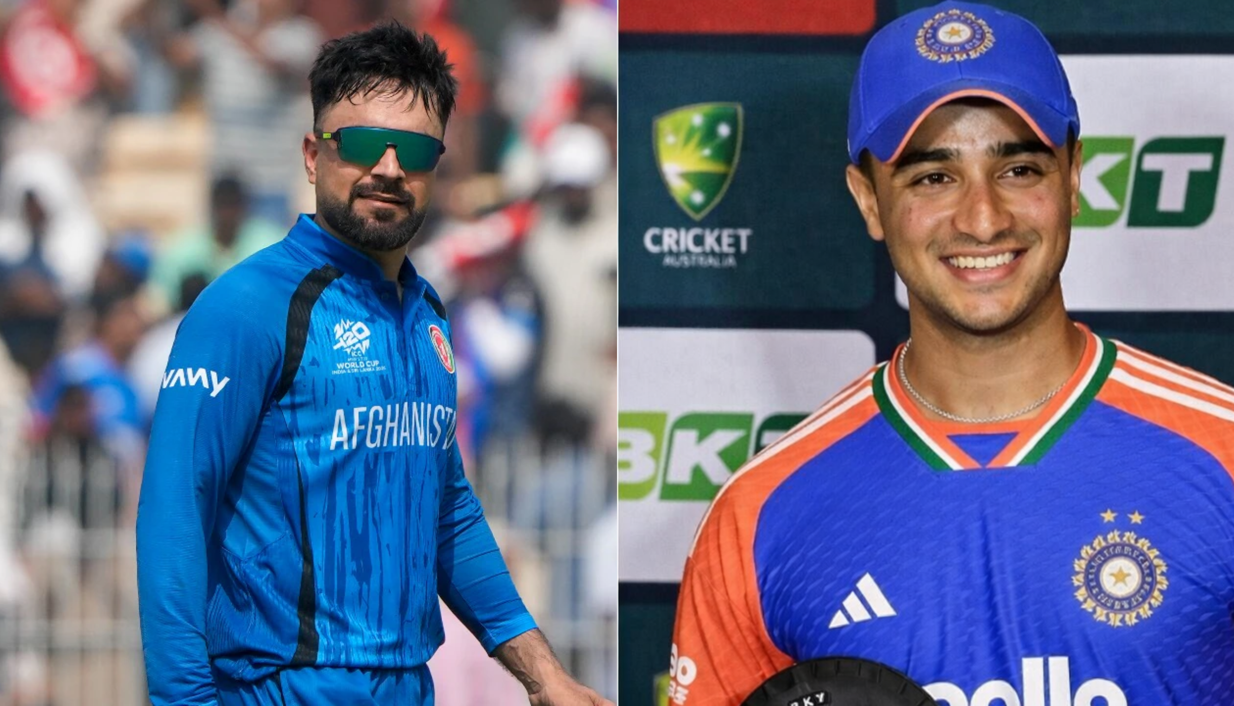 Rashid Khan and Abhishek Sharma during international cricket moments.