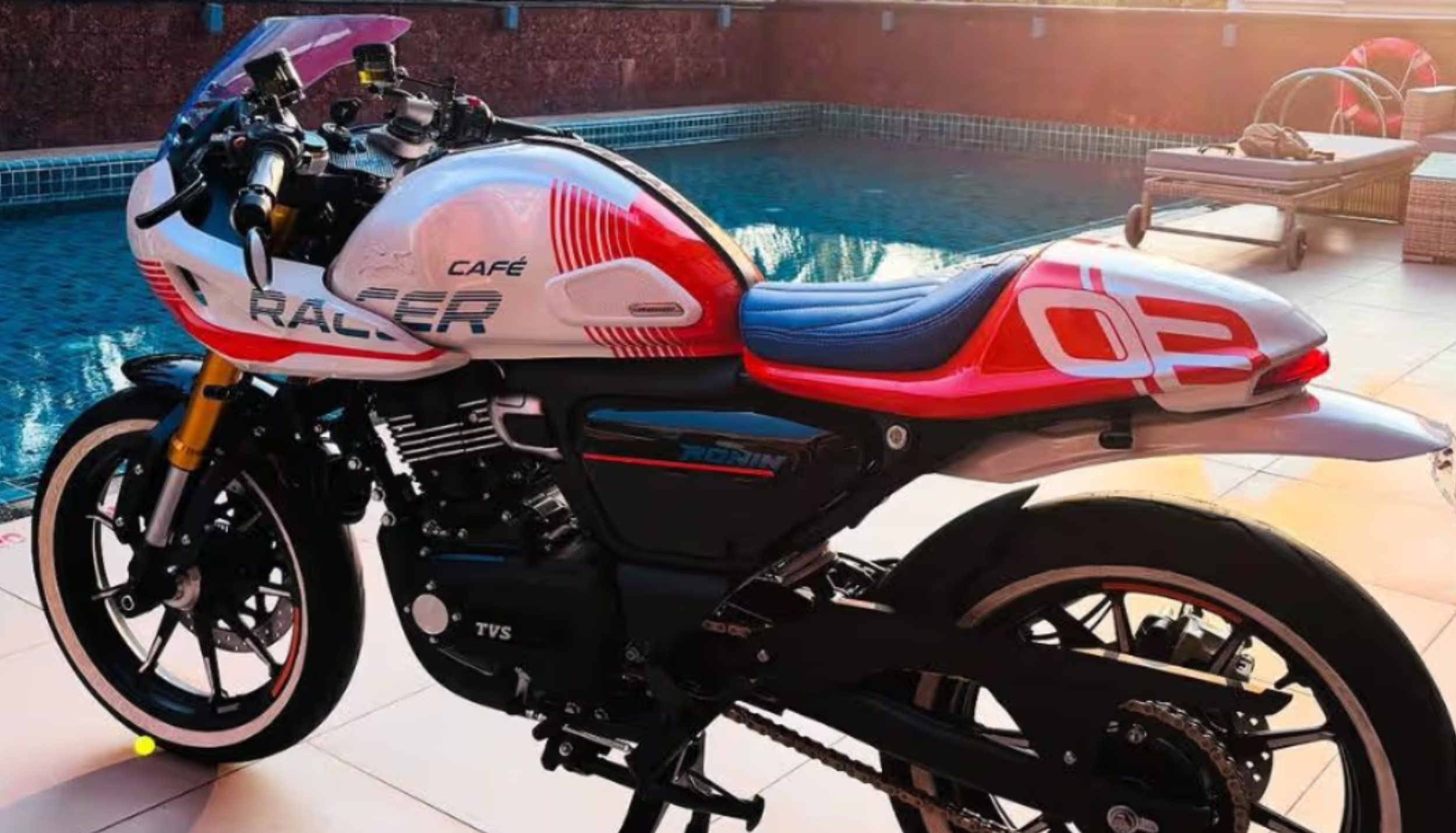 TVS Ronin Cafe Racer variant design patent image showing new sporty styling and cafe racer seat