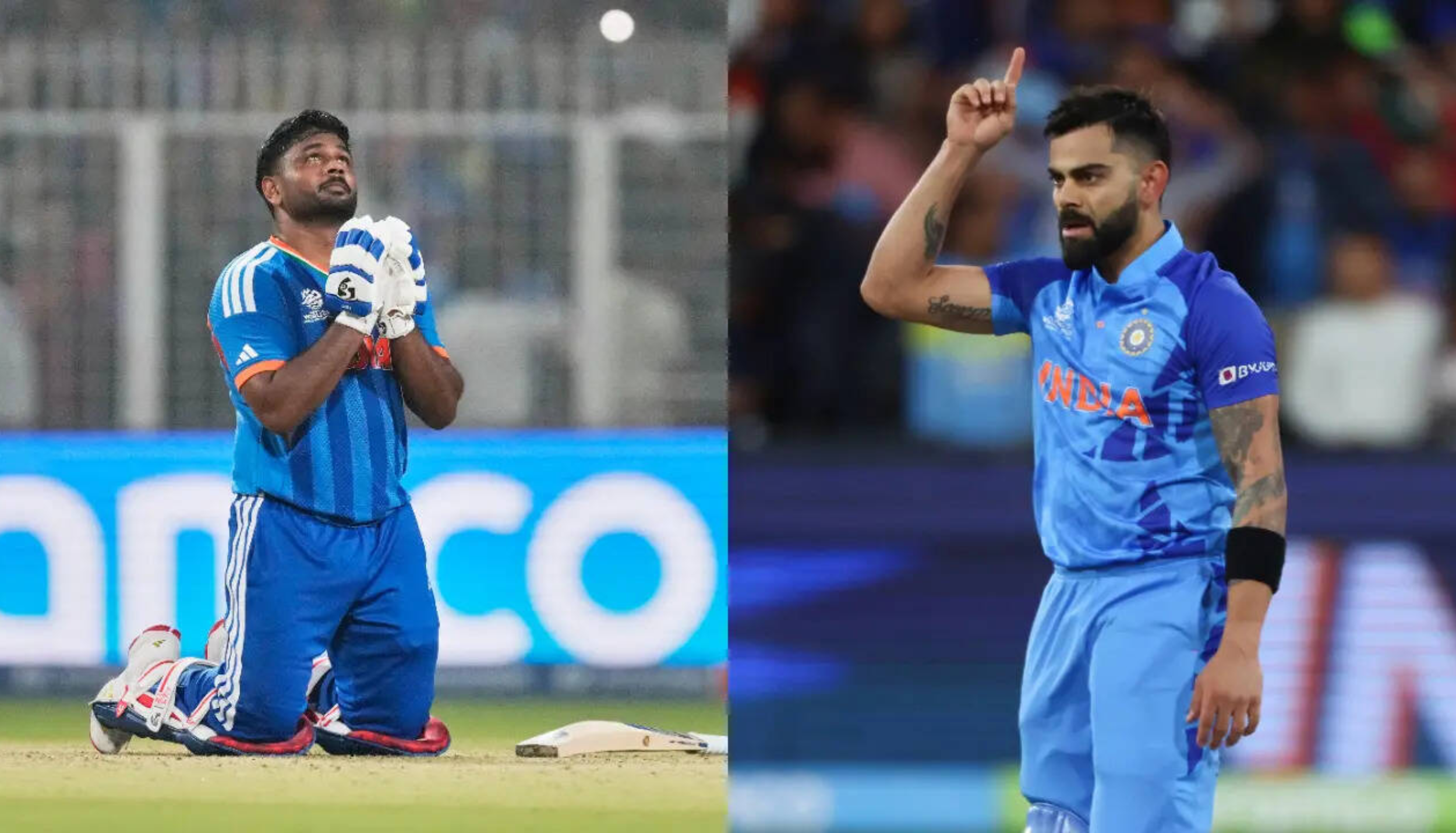 Sanju Samson celebrating and Virat Kohli during the ICC Men’s T20 World Cup tournament