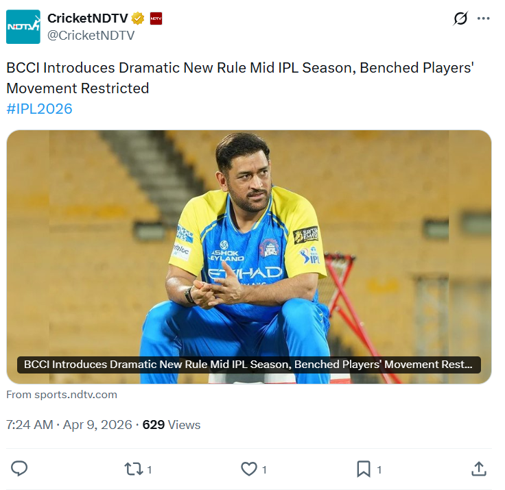 NDTV X post on BCCI rules 