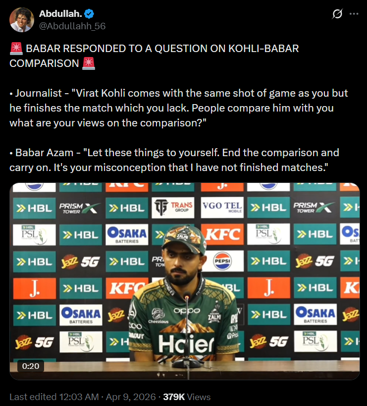 Babar Azam on Kohli comparison
