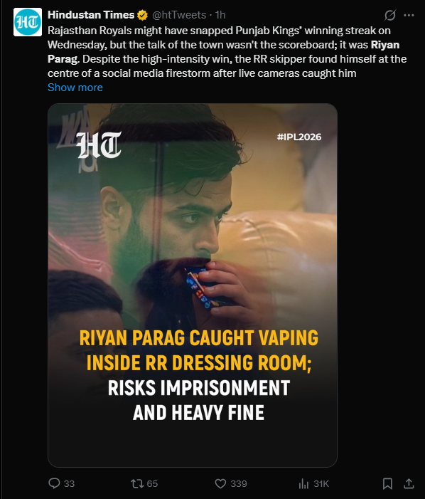  Riyan Parag during IPL 2026